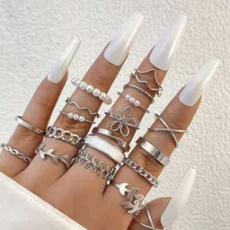 Jewels Galaxy Set Of 22 Silver-Plated Stone Studded Finger Ring-image-99