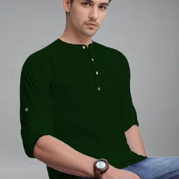 univibe Men Solid Mandarin Collar Long Sleeves Kurta image 3