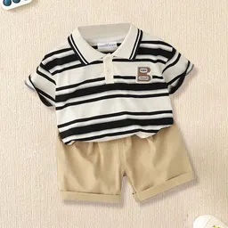 FOREVER FRIDAY Boys Striped Polo Neck Pure Cotton T-shirt With Shorts-picture-41