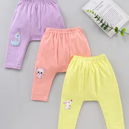 Babyhug Antimicrobial Wash Ankle Length Diaper Pants Pack of 3 - Purple Pink Yellow-image-7