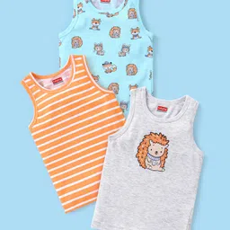 Babyhug 100% Cotton Sleeveless Sando Fox Print Pack of 3 - Blue Orange & Grey-picture-12