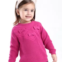 Babyoye Eco Conscious Cotton Full Sleeves Pullover with Bow Applique - Pink-image-31