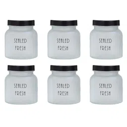 Femora Frosted Glass Jar for Kitchen Storage Black Lid, 700 ml, Set Of 6-picture-16