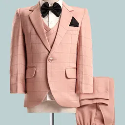 Robo Fry Woven Full Sleeves Checks 4 Piece Party Suits - Peach-picture-10