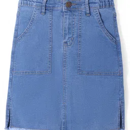 Pine Kids Cotton Woven Knee Length Denim Washed Skirt Solid Colour - Navy Blue-picture-17