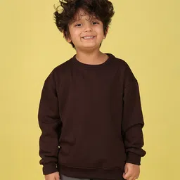 NUSYL Fleece Full Sleeves Solid Oversized Sweatshirt - Brown-picture-16