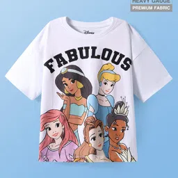 Pine Kids Disney Single Jersey Knit Half Sleeves Drop Shoulder Oversized T-Shirt with Disney Princes Graphics - White-picture-24