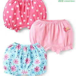 Babyoye Cotton Elastane Knit Bloomers With Polka Dots & Floral Print Pack Of 3 - Pink & Light Blue-picture-34