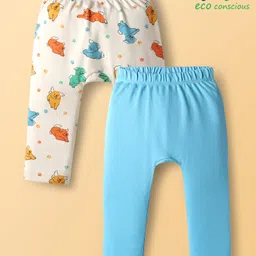 Babyoye 100% Cotton Knit Full Length Diaper Leggings with Puppy Print Pack of 2 - White & Light Blue-image-29