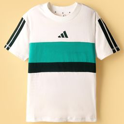 ADIDAS KIDS Cotton Knit Half Sleeves T-Shirt With Tape Detailing & Brand Logo - White & Green-picture-16