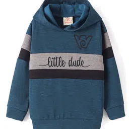 Rikidoos Full Sleeves Colour Blocked & Typography Printed Hoodie - Blue-picture-15