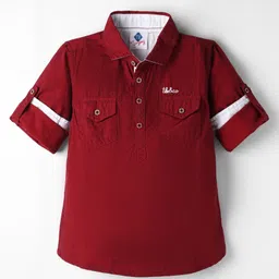 TONYBOY Cotton Woven Full Sleeves Solid Kurta Style Shirt - Maroon-picture-16