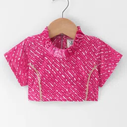 Teentaare Cotton Half Sleeves Choli Lehenga Set with Dupatta Bandhani Print - Pink image 2