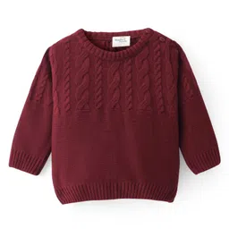 doodle poodle Doddle Poodle Cable Knit Full Sleeves Pullover Solid Sweater Set - Dark Red image 2