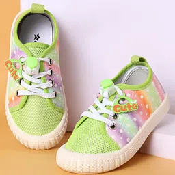 Cute Walk by Babyhug Casual Shoes with Lace Ups Closure Cute Applique & Dotted Design - Light Green image 2