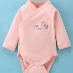 I Bears Interlock Knit Full Sleeves Onesie with Footed Leggings & Building Print - Pink image 2