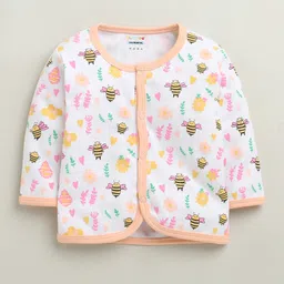 BUMZEE Cotton Knit Full Sleeves Night Suit With Floral Print - Peach & White image 2