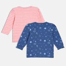 MINI KLUB Cotton Knit Pack Of 2 Full Sleeves Typography & Stars Printed Jhablas - Blue & Pink image 3