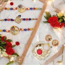 MEIRA JEWELLERY 3-Pcs Rakhi With Roli Chawal & Greeting Card-picture-25