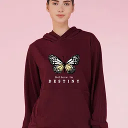 NUSYL Women Typography Printed Hood Fleece Pullover Oversized Sweatshirt-picture-15