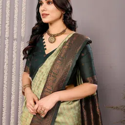 oxalis Ethnic Motifs Woven Design Zari Silk Banarasi Saree image 3