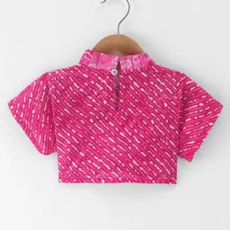 Teentaare Cotton Half Sleeves Choli Lehenga Set with Dupatta Bandhani Print - Pink image 3