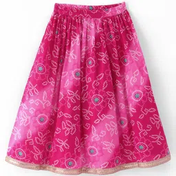 Teentaare Cotton Half Sleeves Choli Lehenga Set with Dupatta Bandhani Print - Pink image 4
