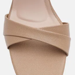 Mast & Harbour Women Beige Solid Synthetic Open Toe Party Block Heel With Buckles image 5