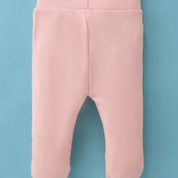 I Bears Interlock Knit Full Sleeves Onesie with Footed Leggings & Building Print - Pink image 5