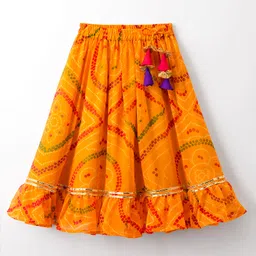 Saka Designs Cotton Woven Sleeveless Lehenga Choli Set With Floral Print - Yellow image 5