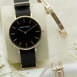 JOKER & WITCH Women Black & Rose Gold-Toned Tied Love Triangle Watch Gift Set JWLT205 image 1