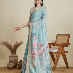 Mitera Floral Printed Zari Saree image 4