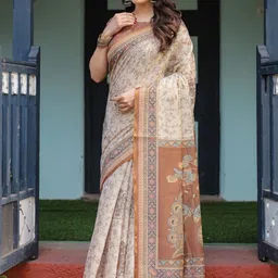 ALMAARI FASHION Ethnic Motifs Printed Pure Cotton Jamdani Saree & Unstitched Blouse Piece-picture-31