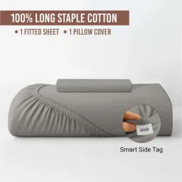 Pizuna Ash Grey Cotton 400TC Bedsheet with 1 Pillow cover image 5