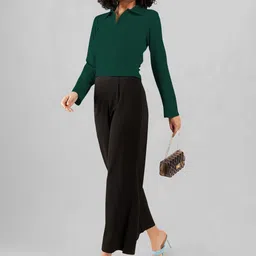 Maheshvi Women Ribbed Shirt Collar Fitted Top image 3