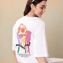 Mast & Harbour Printed Drop-Shoulder Sleeves Oversized Pure Cotton T-shirt-picture-21