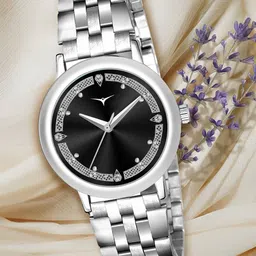 NKV Women Embellished Stainless Steel Straps Analogue Watch NAS1005BLK-image-2