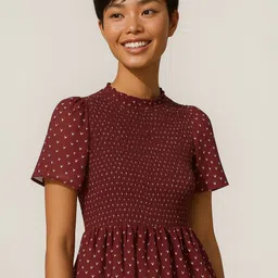 sollobell Women Polka Dot Smocked Kimono Sleeve Crop Top-image-97