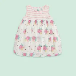 Pantaloons Baby Kids White & Pink Cotton Floral Print Dress-picture-27