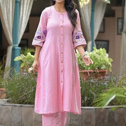 The Hope Embroidered Pure Cotton Round Neck Tunic With Trousers-image-29