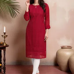 Anouk Rustic Ethnic Motifs Embroidered Chikankari Pure Georgette Chikankari Kurti image 3