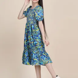 STARWORD Floral Printed Square Neck Puff Sleeve Crepe A-Line Midi Dress image 4