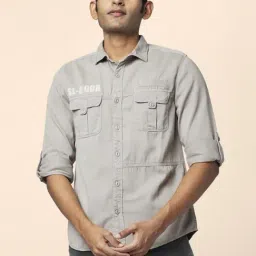 People by Pantaloons Grey Cotton Slim Fit Printed Shirt-picture-30