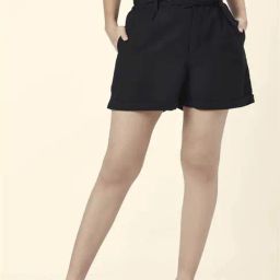 People by Pantaloons Black Mid Rise Shorts-picture-27