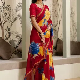SANISA Floral Pure Georgette Designer Saree image 2