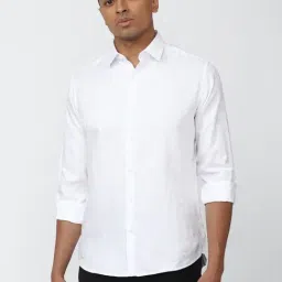 V Dot White Cotton Slim Fit Shirt-image-5