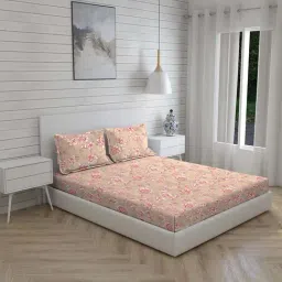 Boutique Living Signature Red & Pink Cotton 300 TC Fitted Size Bedsheet with Pillow Cover-image-24