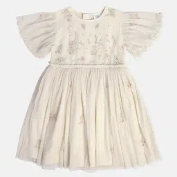 Miniklub Girls White Embroidered Regular Fit Dress-image-47