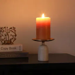 De Maison Decor Gold Aluminium Abstract Marble Pri Pillar Mini Stand Candle Holder-picture-23