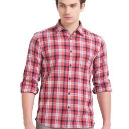 Parx Red Cotton Slim Fit Checks Shirt-picture-38
